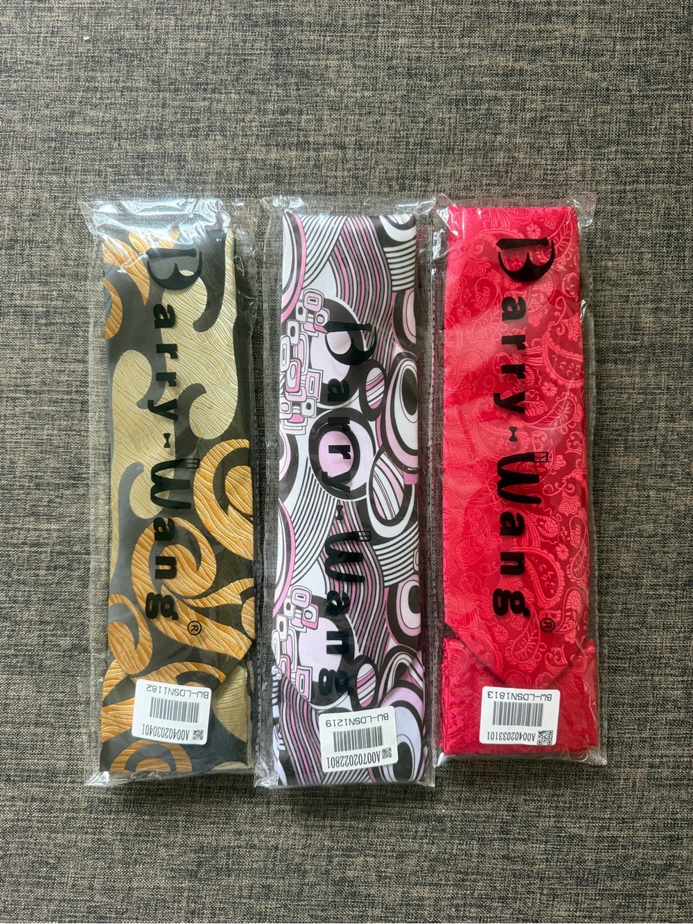 Men's Tie w/ Pocket Scarf- Red, Pink/White, Gold/Black Assorted Patterns 3pack